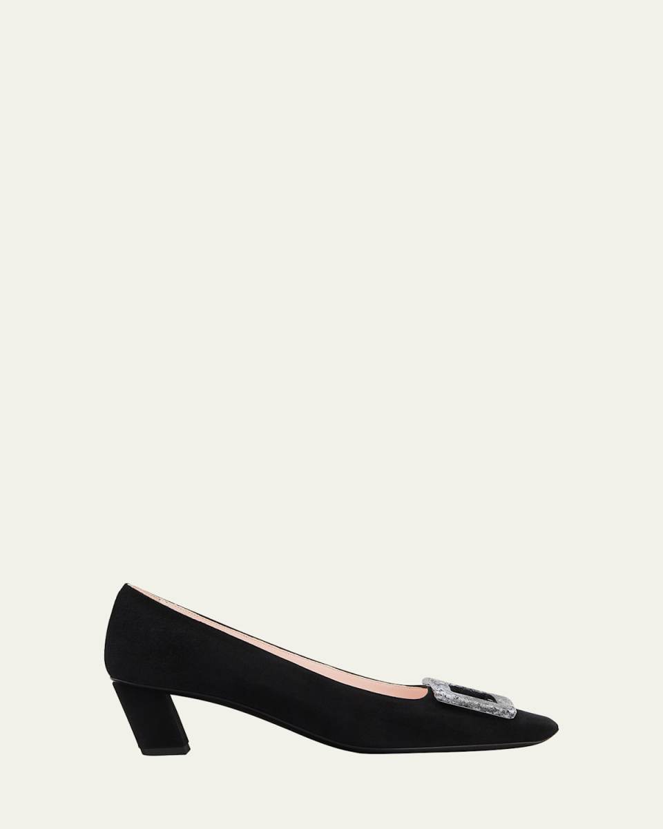 Belle Vivier Suede Buckle Pumps